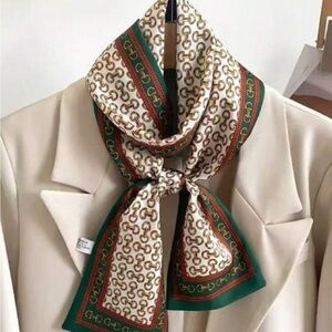 Elegant Green and Gold silky Gucci style Patterned Scarf